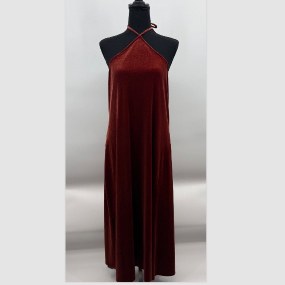 Banana Republic Dress Women XL NEW Brown Dark Spice Halter Triangle Midi Velour